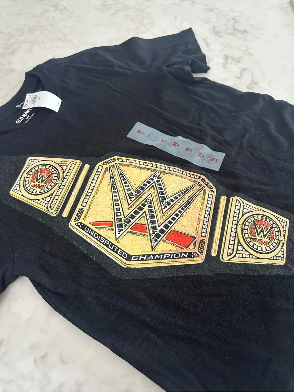 Old Navy Kids Black WWE Championship  Belt Graphic T-Shirt. Size Medium